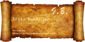 Iritz Bekény névjegykártya